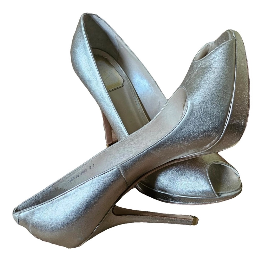 Dior Peep Toe Metallic Leather Cream Heel